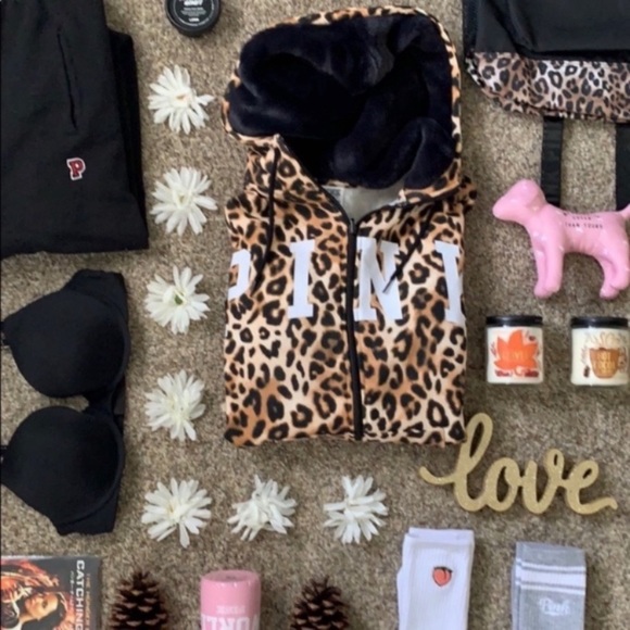 PINK Victoria's Secret Tops - PINK Cropped “Black Leopard” Hoodie